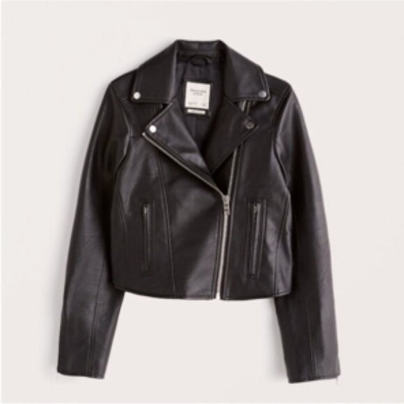 Abercrombie & Fitch Faux Leather Moto Jacket Vegan Biker Jacket Black Small - Picture 12 of 12